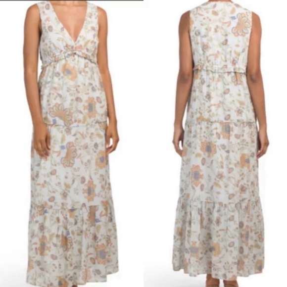 Rachel Zoe Maxi Dress, Floral V-Neck, Flowy Boho Dress, White Flowers, Medium - Picture 1 of 6